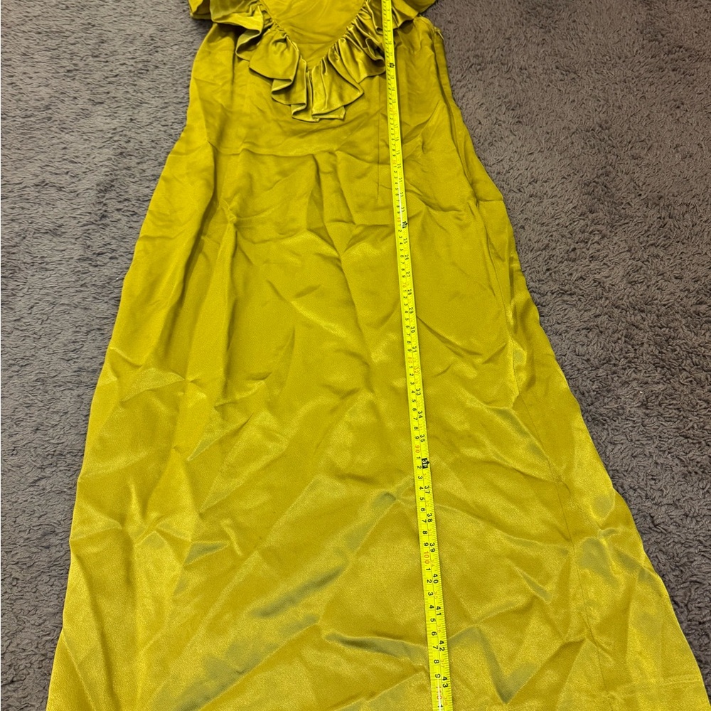 Anthropologie Seen Worn Kept Satin Ruffle Midi Dress Sleeveless Gold Yellow 2 - Picture 3 of 8